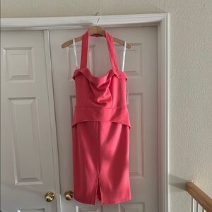 Bisou Bisou Pink Ruffled Peplum Cocktail Dress